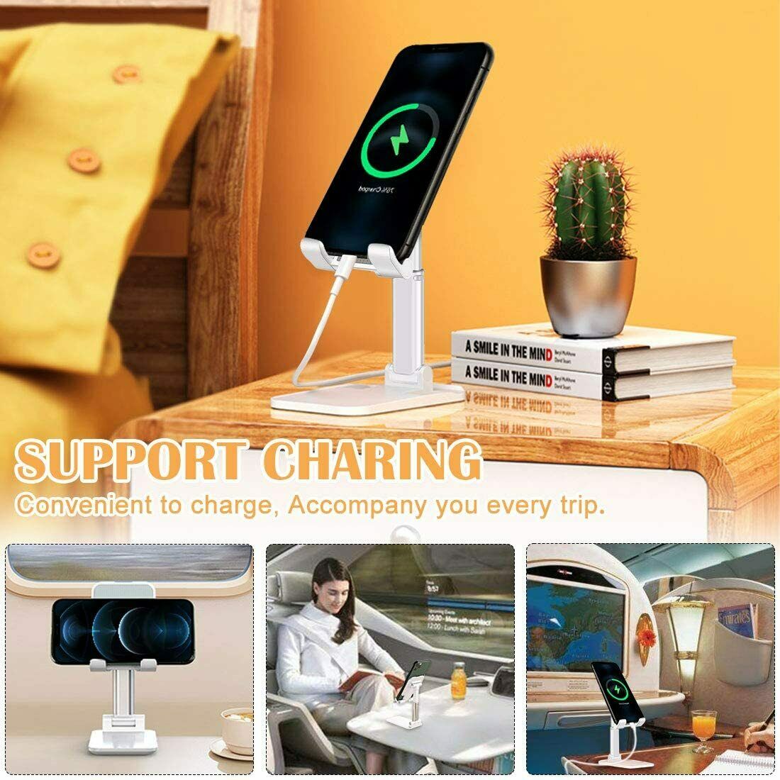Foldable desk phone and tablet stand, view 3