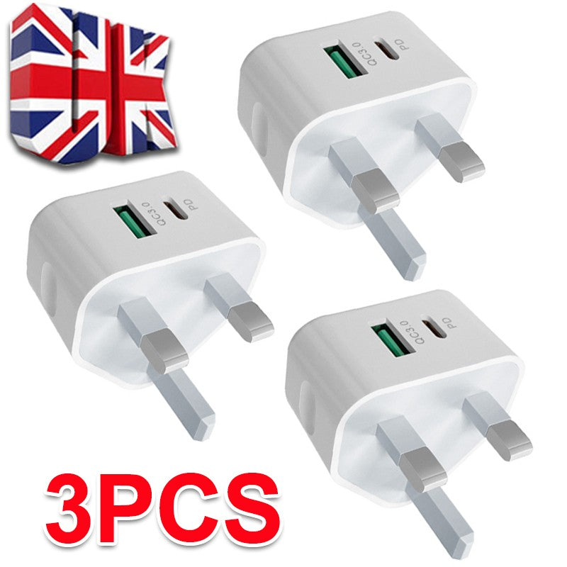 UK USB-C fast charger plug 3-pack with cables, view 7