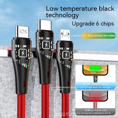 3-in-1 braided charging cable, USB-C, Lightning and Micro-USB